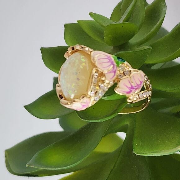 🌻3 For $18 Faux Opal Pink Flower Ring 925 - Picture 2 of 6